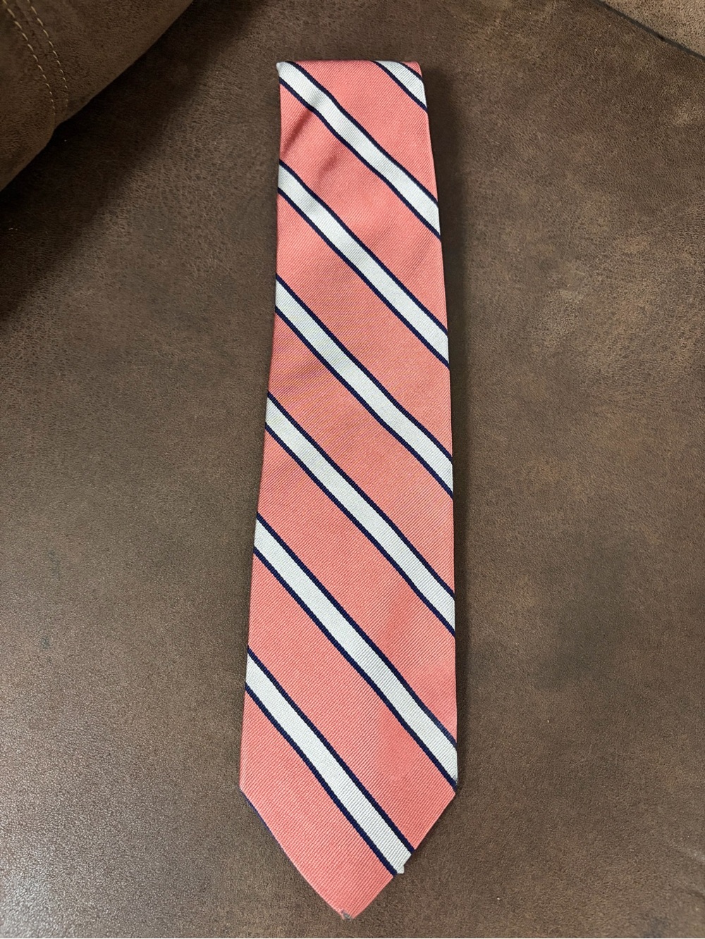 Brooks Brothers Coral and Navy Striped Silk Tie
